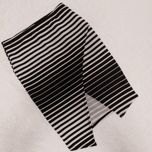 • Black + white striped wrap skirt •